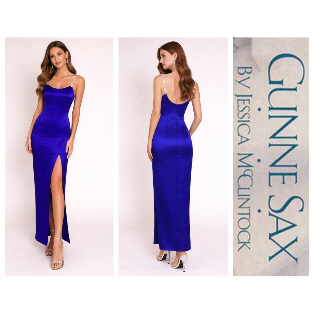 Jessica McClintock Gunne Sax Vtg Sapphire/Royal Blue Satin Maxi Slip Dress 5/6